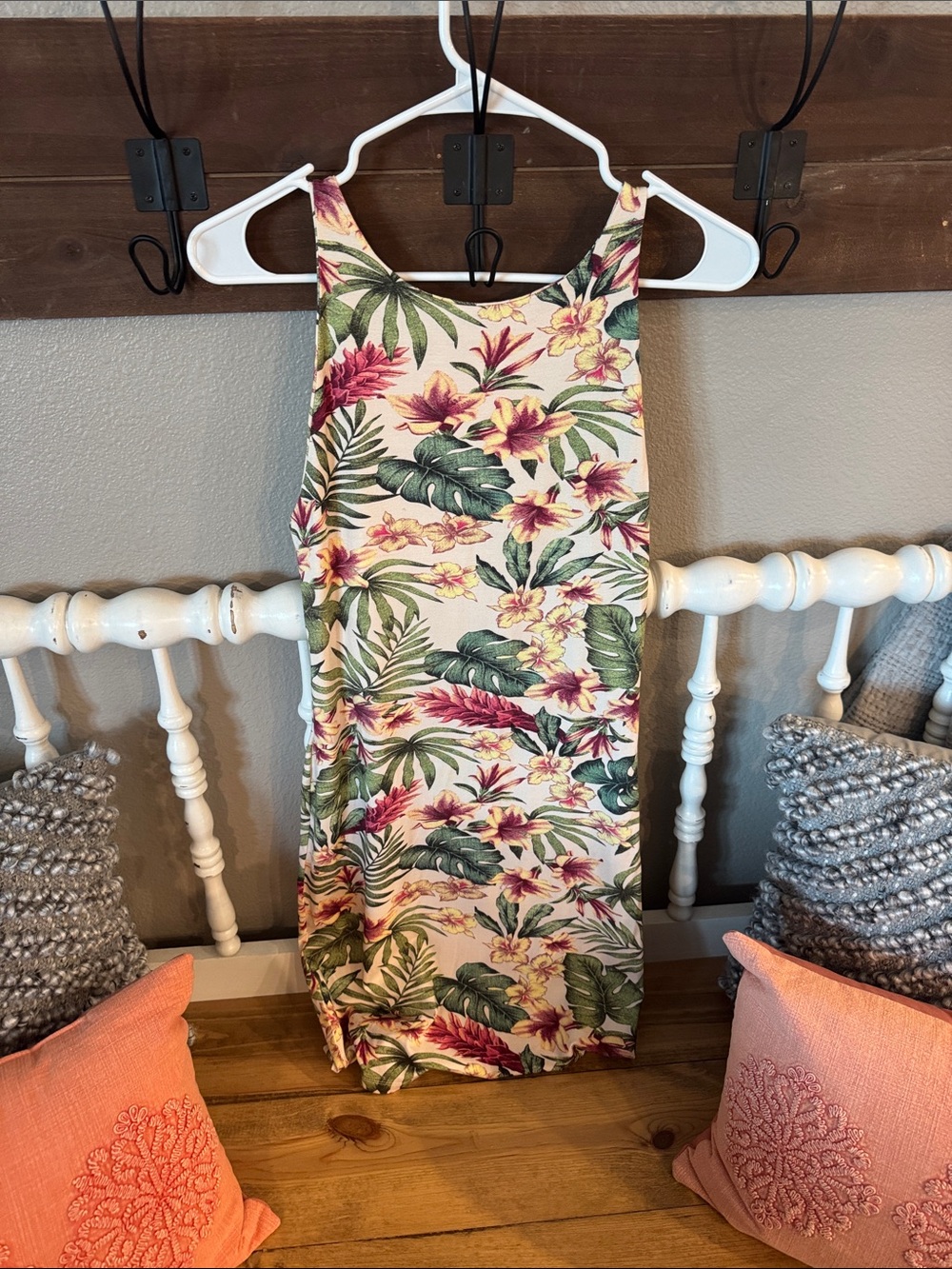 FARM RIO Floral Tropical Tank Dress - Cream with Green & Pink - Picture 2 of 6